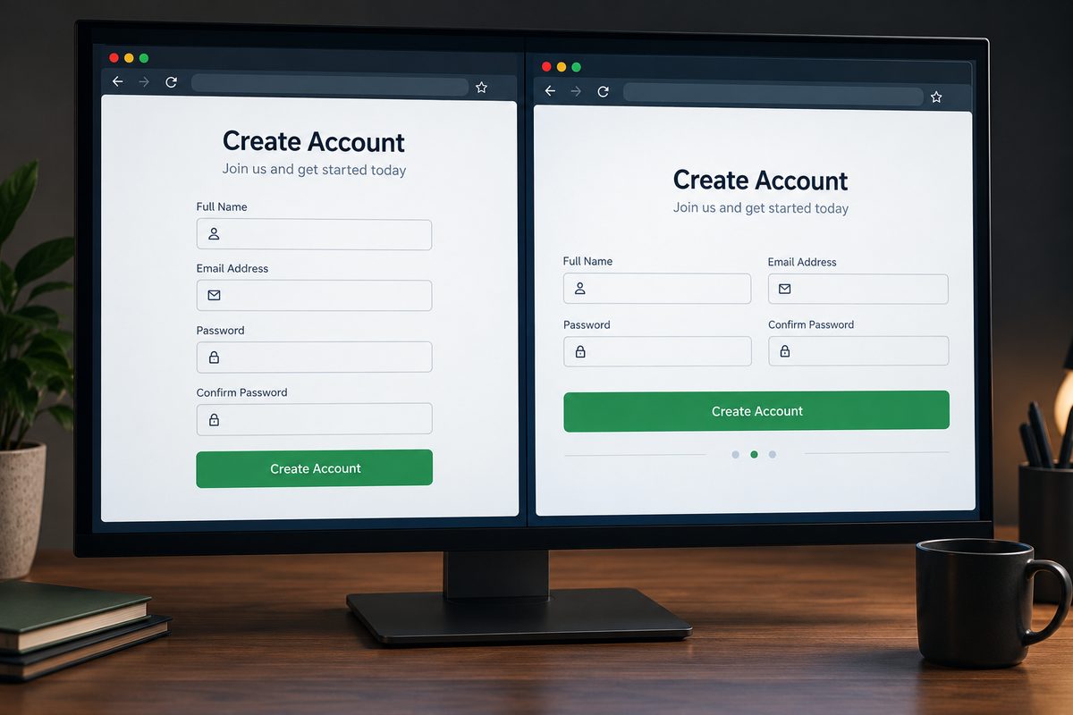 Two illustrative website layouts showing why an action may need review after a page change.